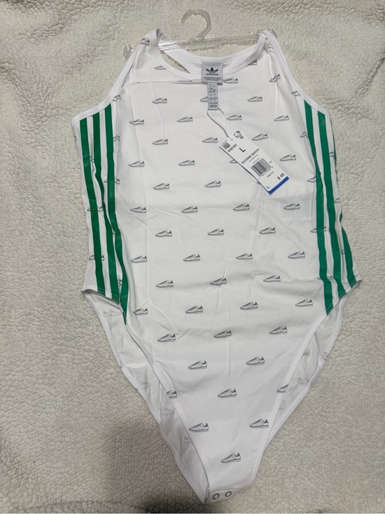 adidas Tops - adidas White Tank Bodysuit with Green Heel Accents